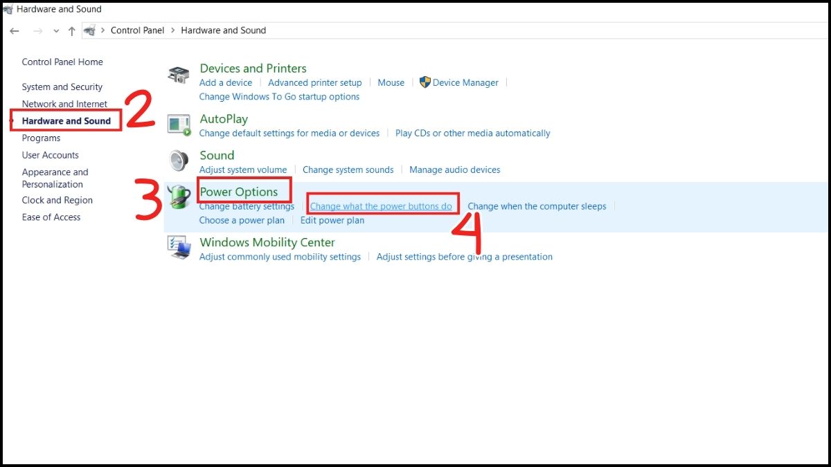 Khắc phục lỗi màn hình đen Win 10: Tắt chế độ khởi động nhanh bước 2