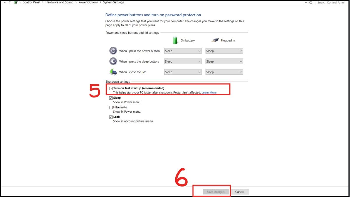 Khắc phục lỗi màn hình đen Win 10: Tắt chế độ khởi động nhanh bước 3