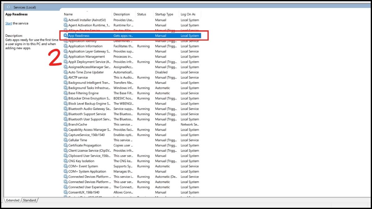 Khắc phục lỗi màn hình đen Win 10: Vô hiệu hóa AppReadiness bước 2