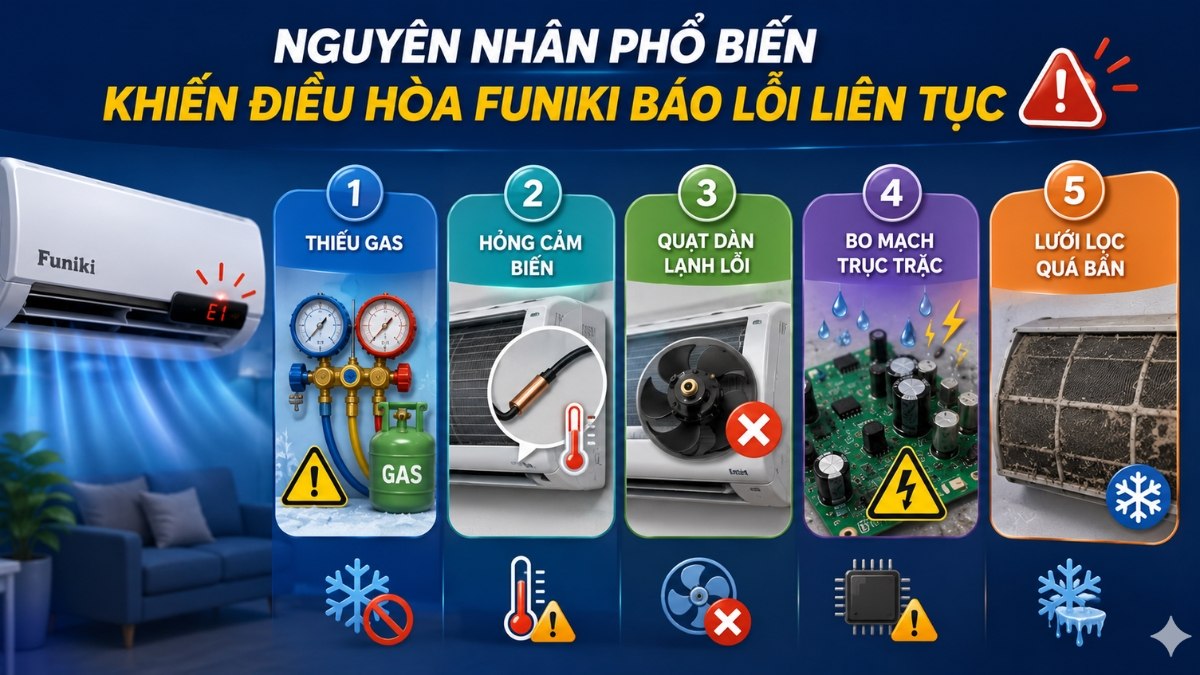 Nguyên nhân phổ biến khiến điều hòa Funiki báo lỗi liên tục