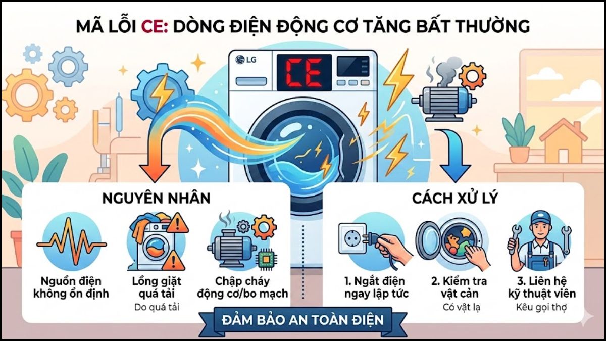 Các mã lỗi máy giặt LG liên quan đến phần cứng: CE