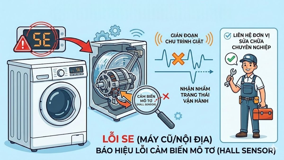 Các mã lỗi máy giặt LG liên quan đến phần cứng: SE