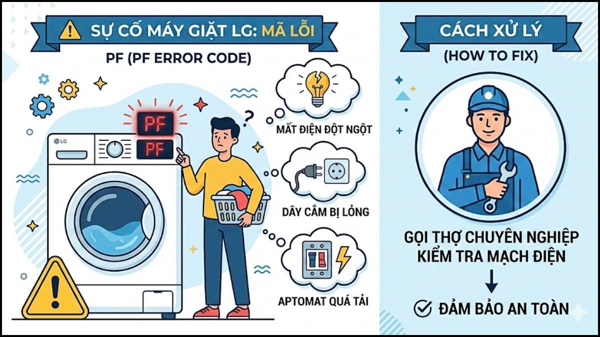 Các mã lỗi máy giặt LG liên quan đến phần cứng: PE