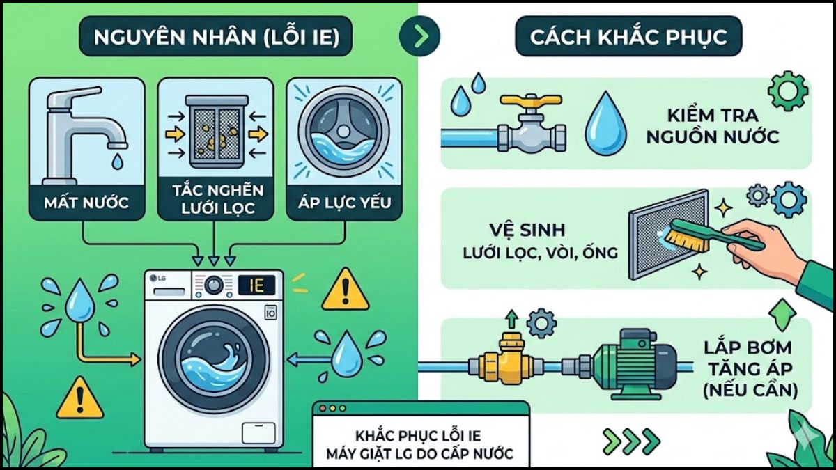 Mã lỗi máy giặt LG phổ biến: IE