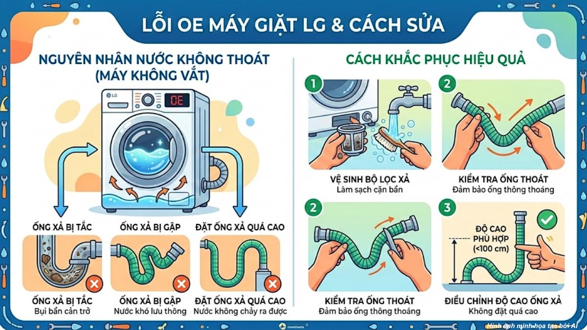 Mã lỗi máy giặt LG phổ biến: OE