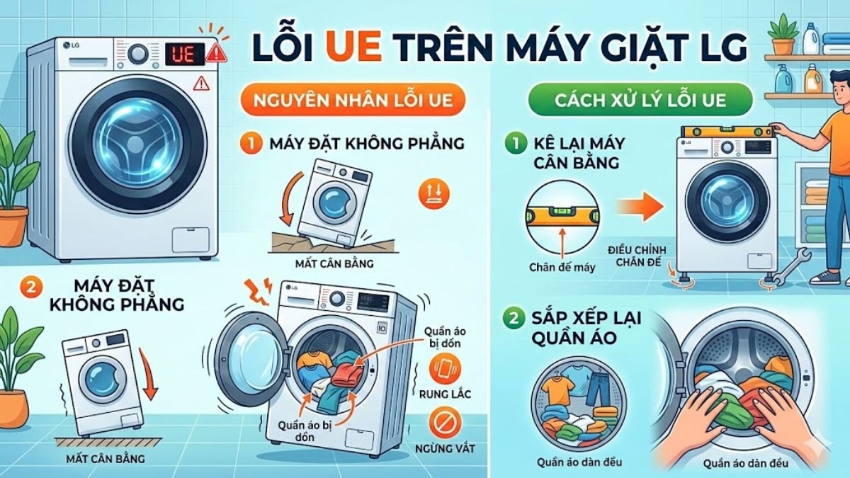 Mã lỗi máy giặt LG phổ biến: UE
