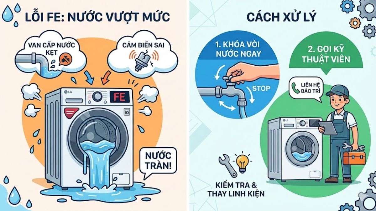 Mã lỗi máy giặt LG phổ biến: FE