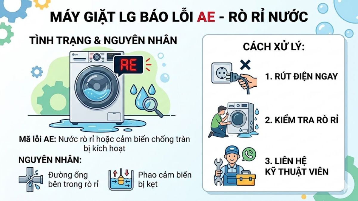 Mã lỗi máy giặt LG phổ biến: AE