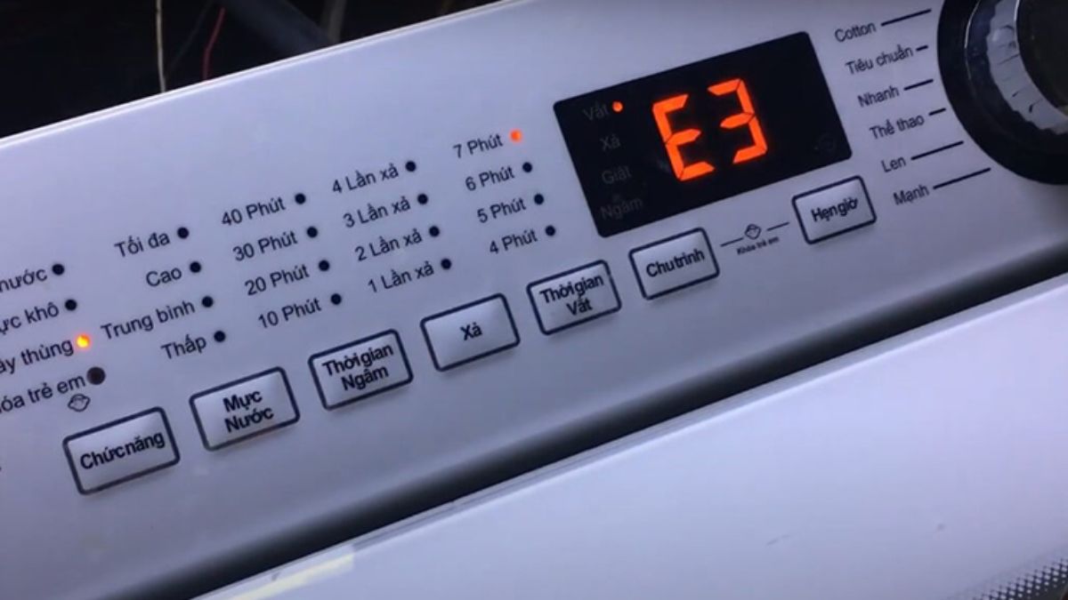 Mã lỗi máy giặt Midea lồng đứng chi tiết: E3