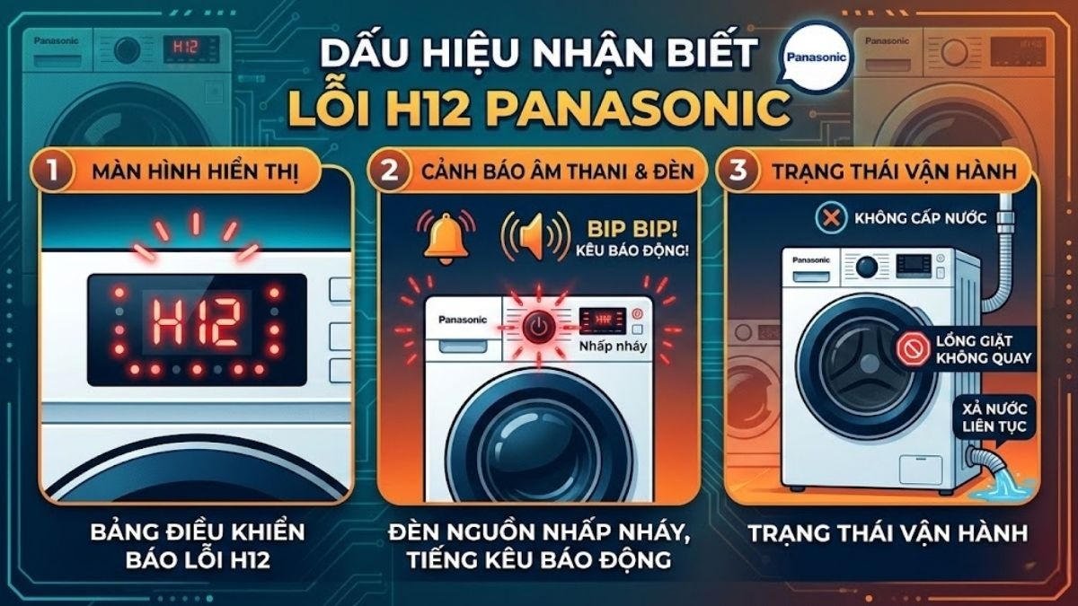 Dấu hiệu nhận biết máy giặt Panasonic báo lỗi H12