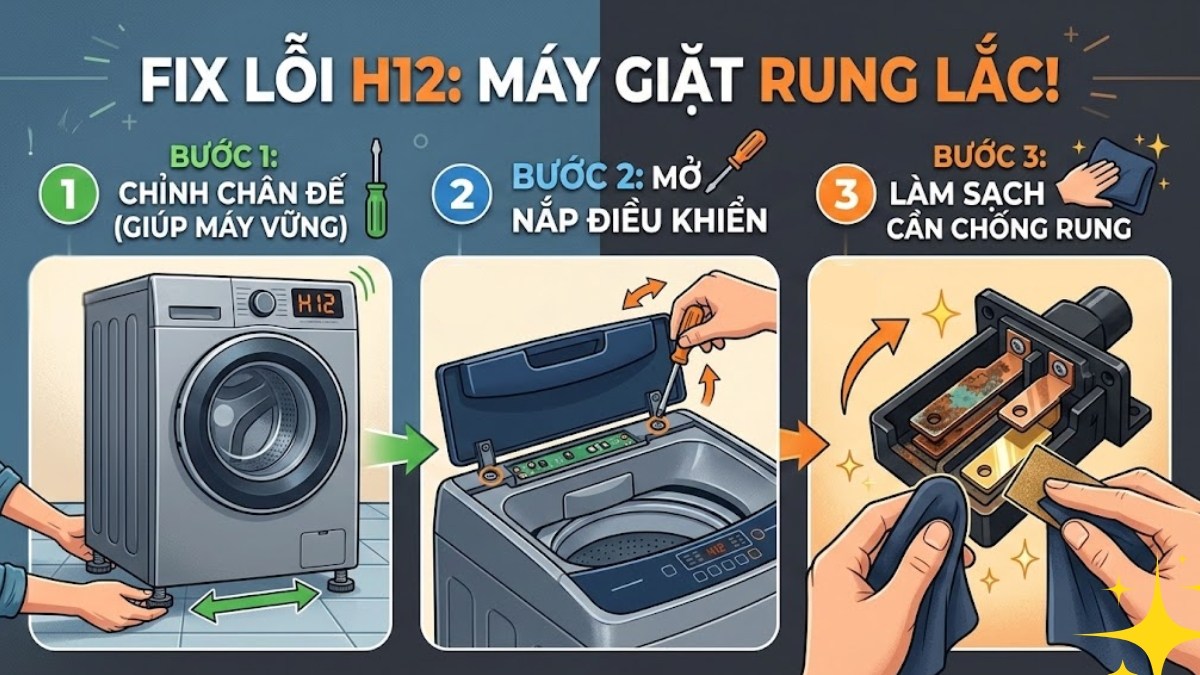 Cách khắc phục mã lỗi máy giặt Panasonic H12 tại nhà