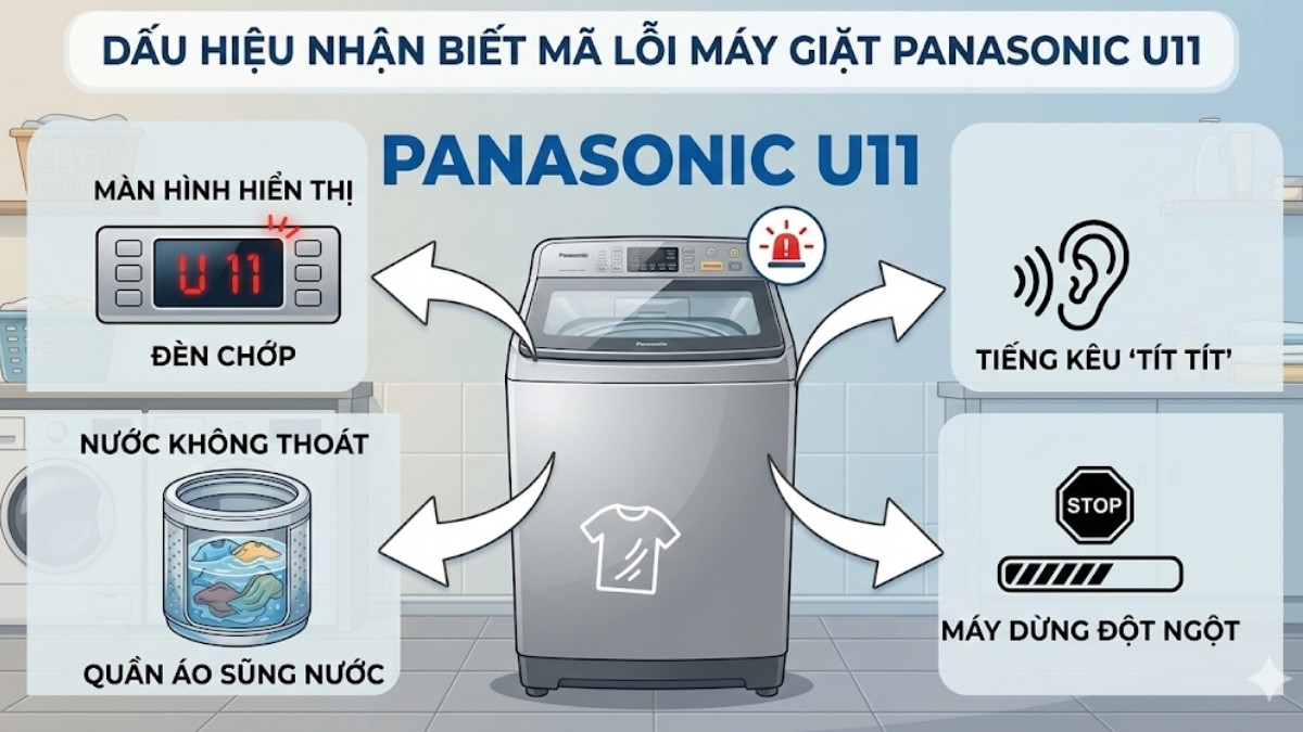 Dấu hiệu nhận biết mã lỗi máy giặt Panasonic U11
