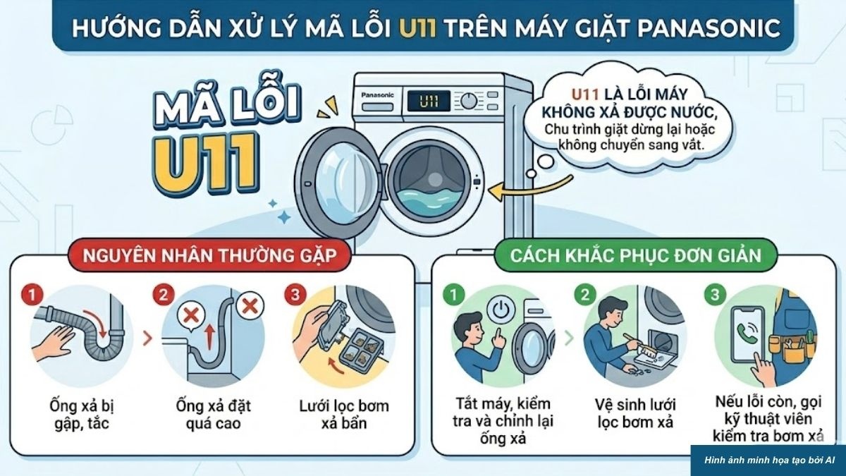 Mã lỗi U máy giặt Panasonic phổ biến