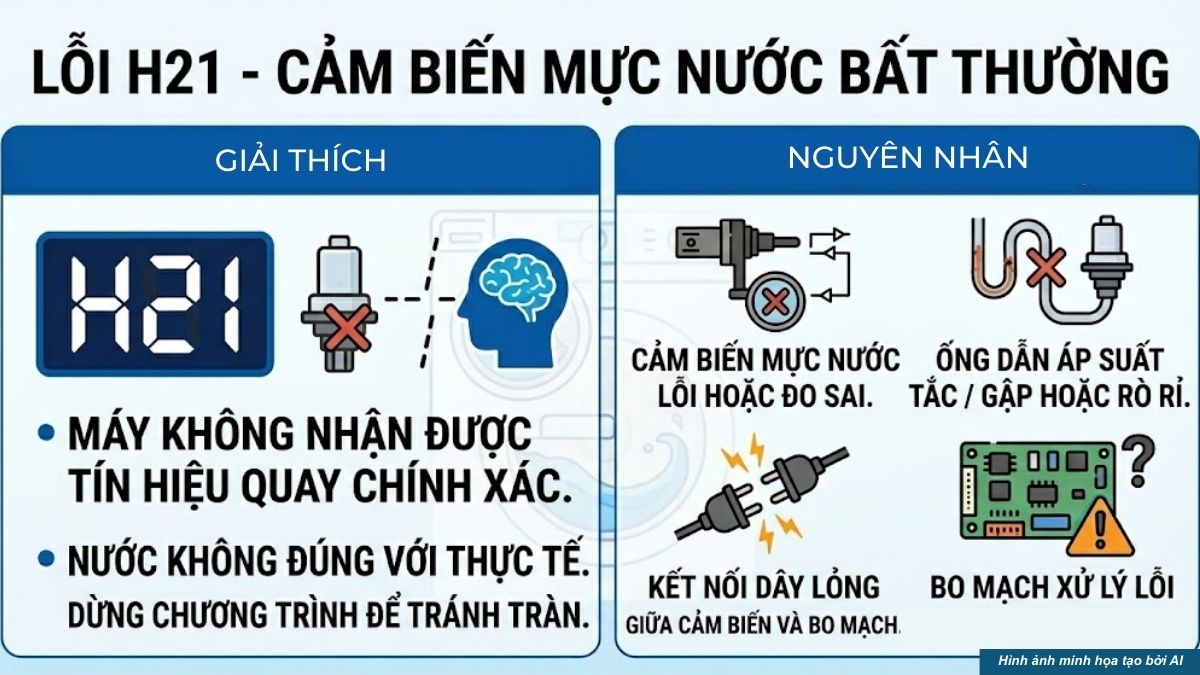 Mã lỗi kỹ thuật (lỗi H) trên máy giặt Panasonic