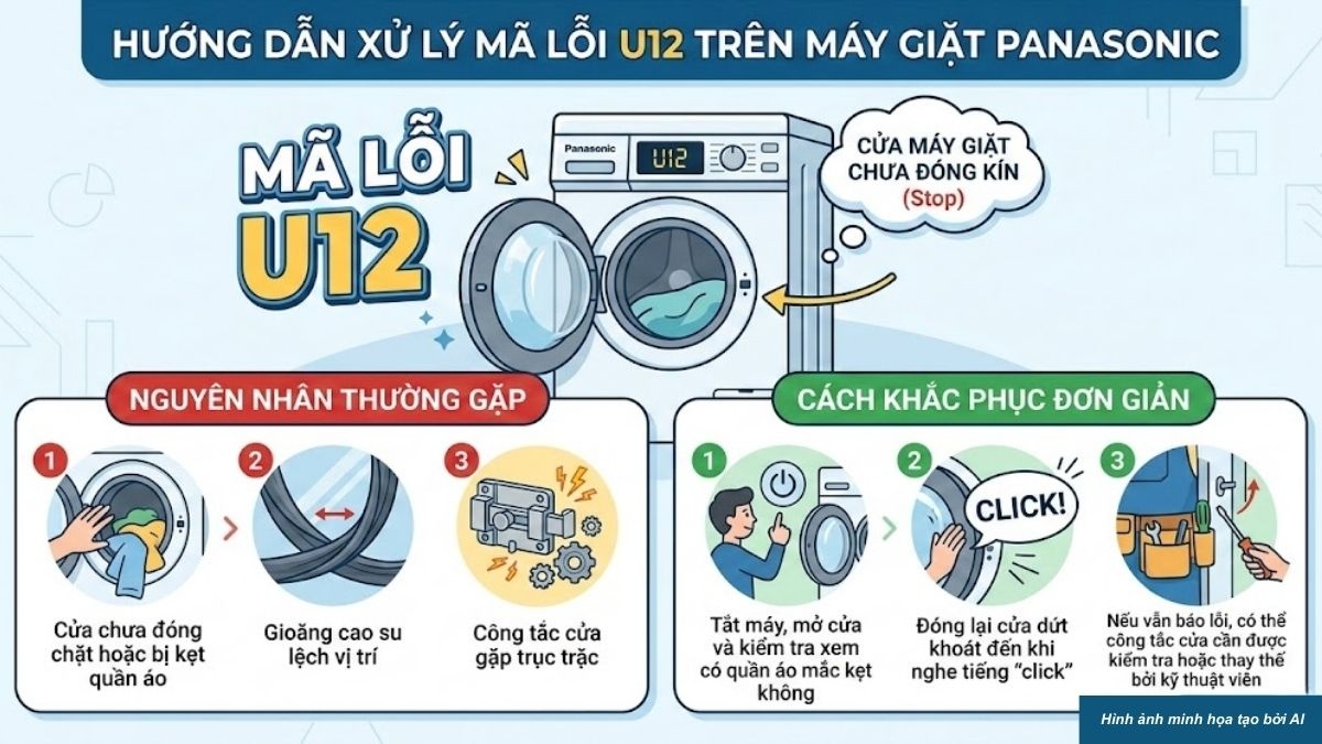 Mã lỗi U máy giặt Panasonic phổ biến