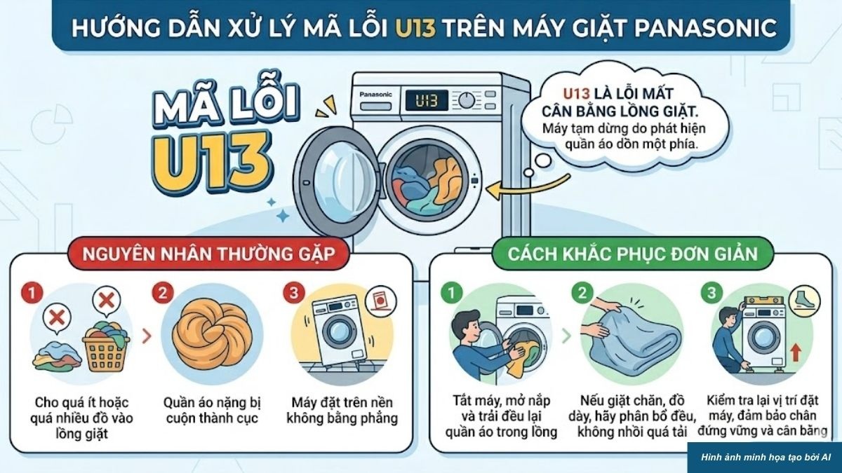 Mã lỗi U máy giặt Panasonic phổ biến