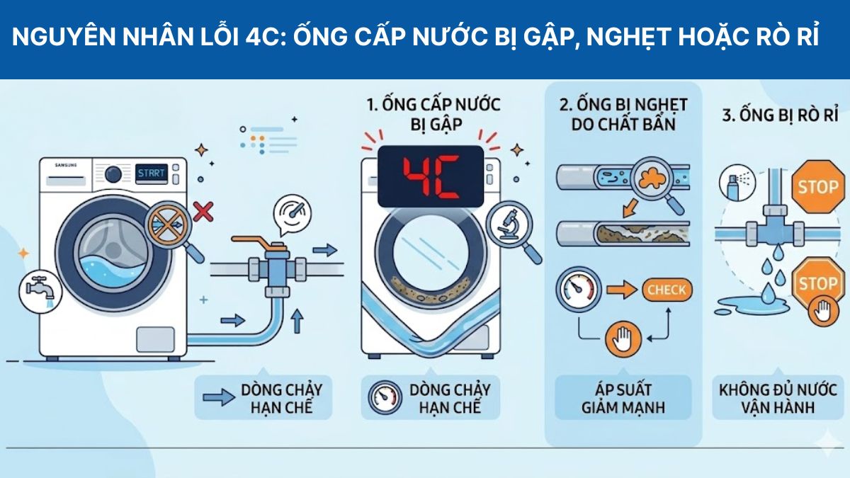 Nguyên nhân gây mã lỗi máy giặt Samsung: Ống cấp nước bị gập
