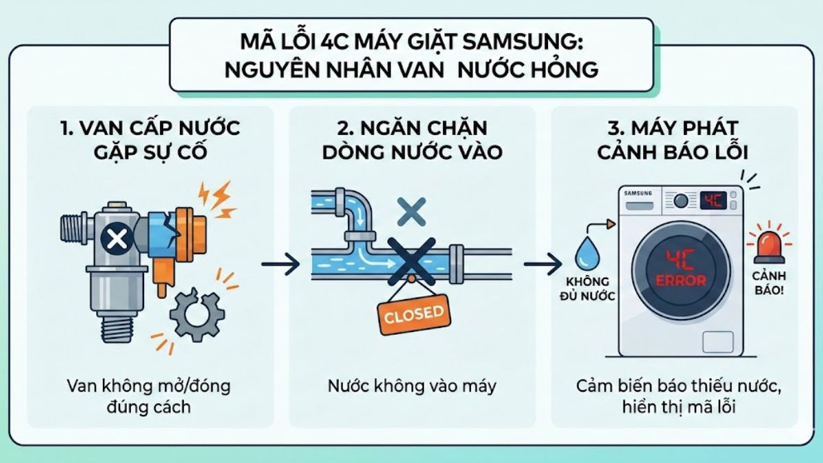 Nguyên nhân gây mã lỗi máy giặt Samsung: Van cấp nước bị hỏng 