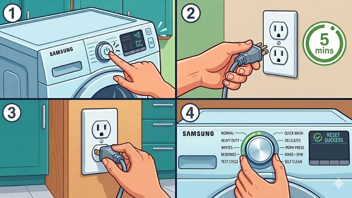 reset máy có thể giúp xóa tạm thời mã lỗi máy giặt Samsung