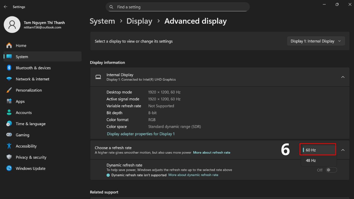 Sửa màn hình laptop bị sọc ngang nhấp nháy: Cài đặt lại tần số quét  bước 3