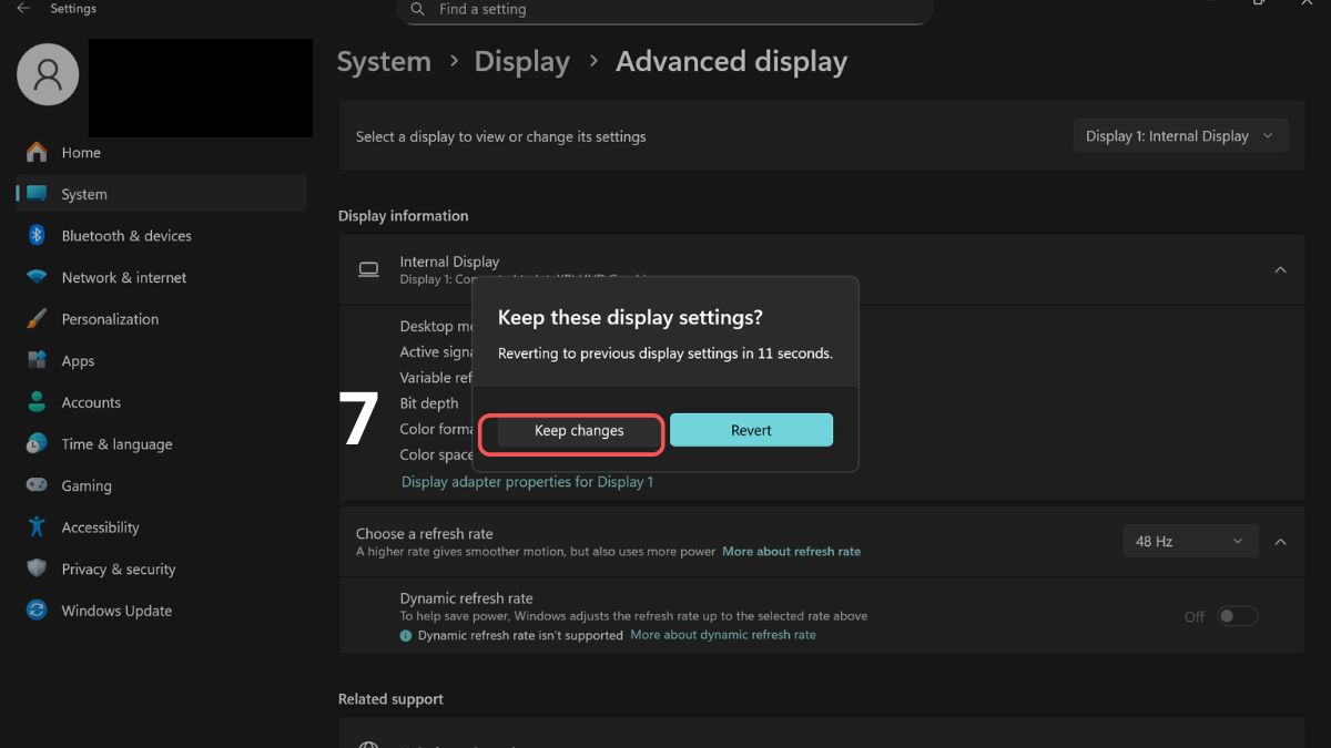 Sửa màn hình laptop bị sọc ngang nhấp nháy: Cài đặt lại tần số quét  bước 4