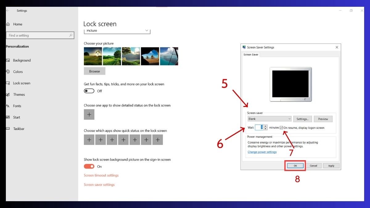 Cài đặt trình bảo vệ màn hình máy tính bị đốm sáng bước 2