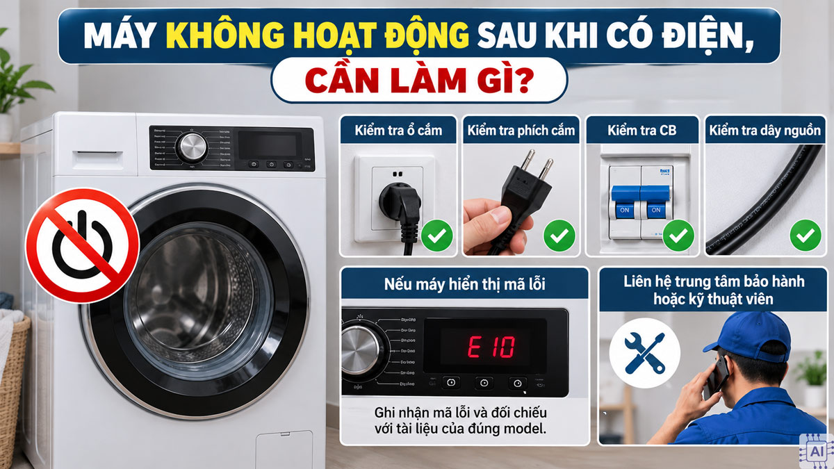Cách khởi động lại máy giặt khi có điện