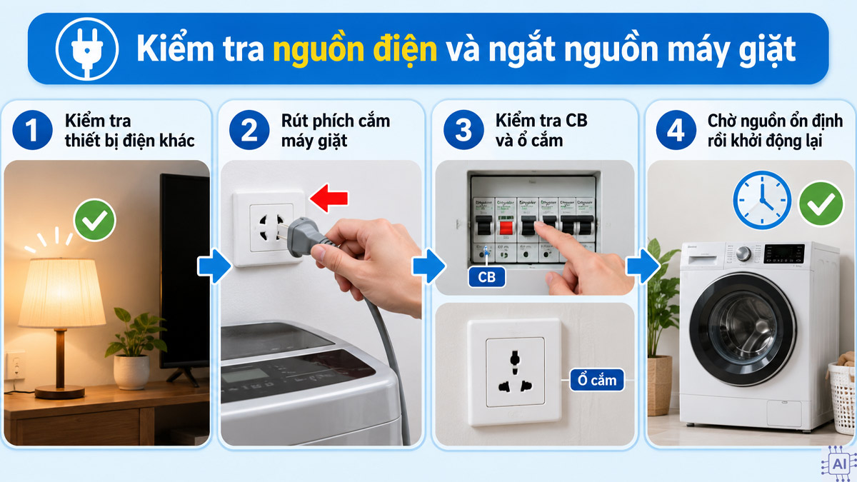 Cách xử lý khi máy giặt đang giặt bị cúp điện