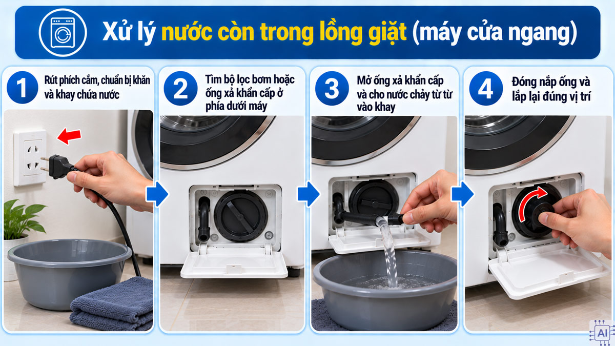 Cách xử lý khi máy giặt đang giặt bị cúp điện