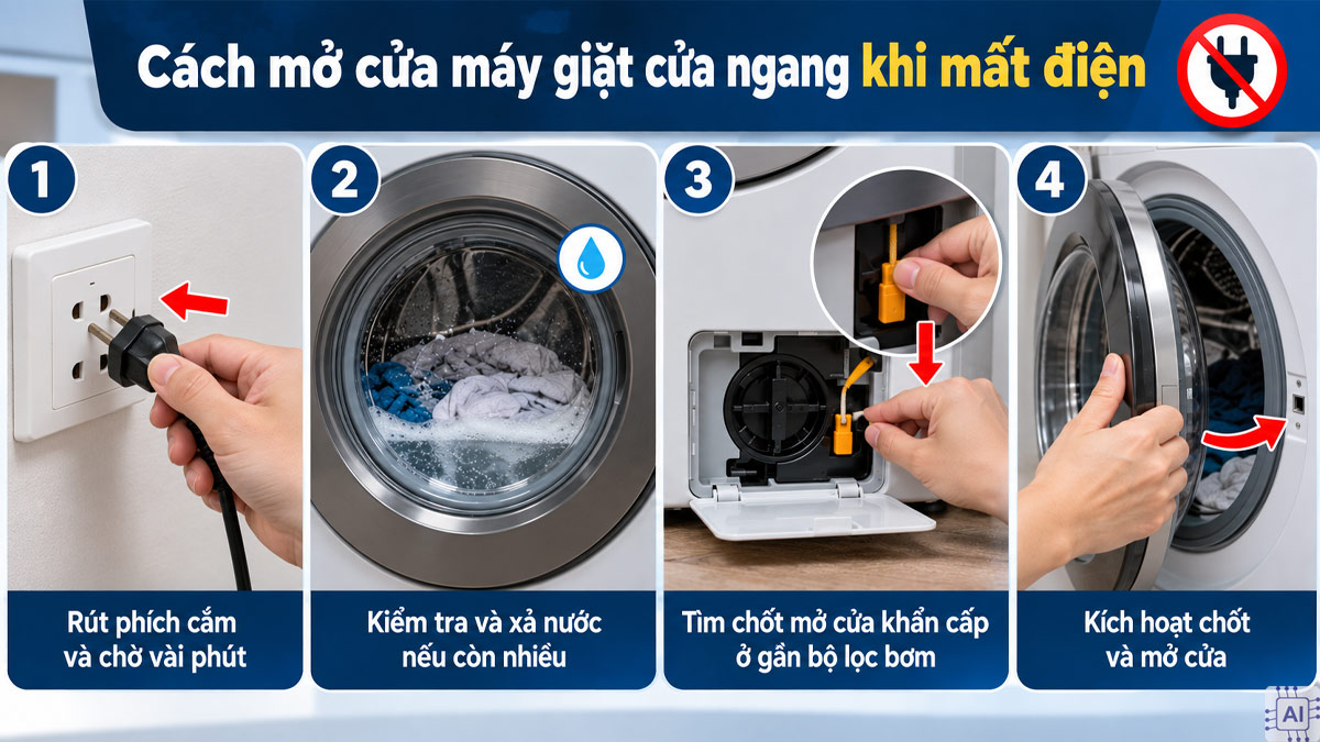 Cách xử lý khi máy giặt đang giặt bị cúp điện