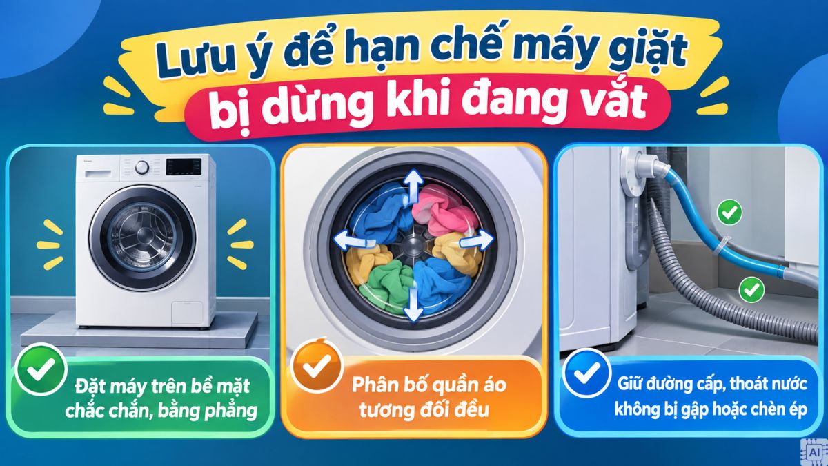 Lưu ý để hạn chế máy giặt bị dừng khi đang vắt