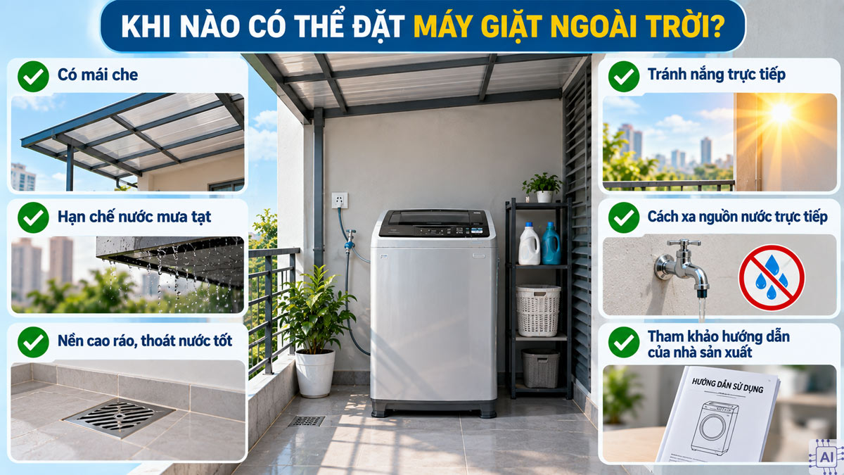 Máy giặt để ngoài trời có sao không?