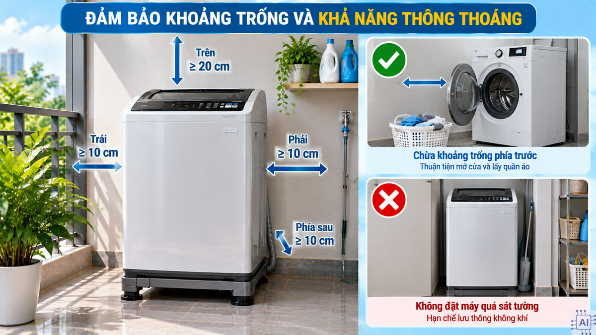 Cách bố trí góc đặt máy giặt ngoài trời an toàn