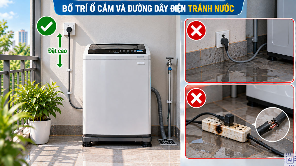 Cách bố trí góc đặt máy giặt ngoài trời an toàn