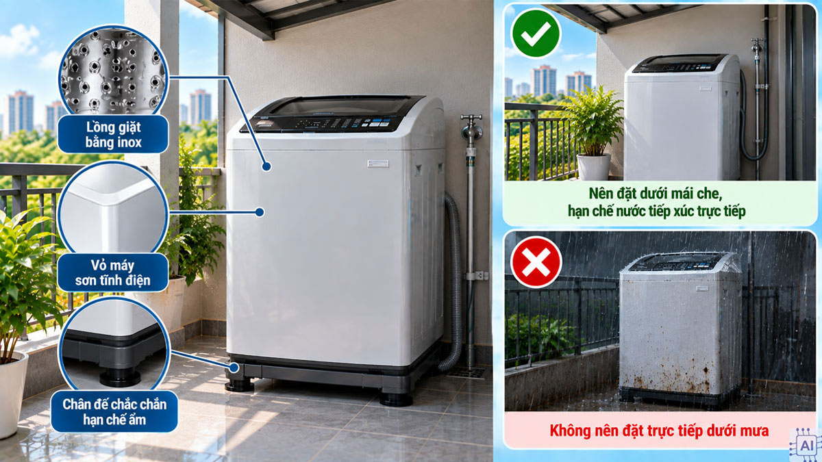 Tiêu chí chọn máy giặt để ngoài trời phù hợp