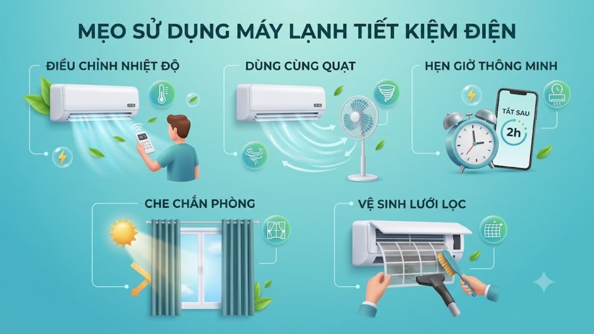 Mẹo sử dụng máy lạnh tiết kiệm điện