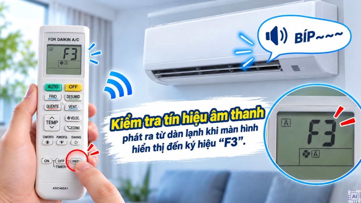 Cách kiểm tra mã lỗi F3 bằng remote điều khiển