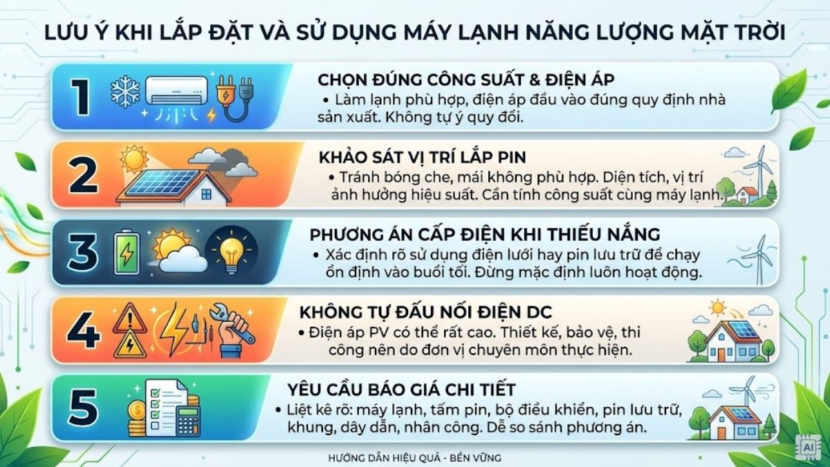 Những lưu ý khi lắp đặt và sử dụng máy lạnh năng lượng mặt trời