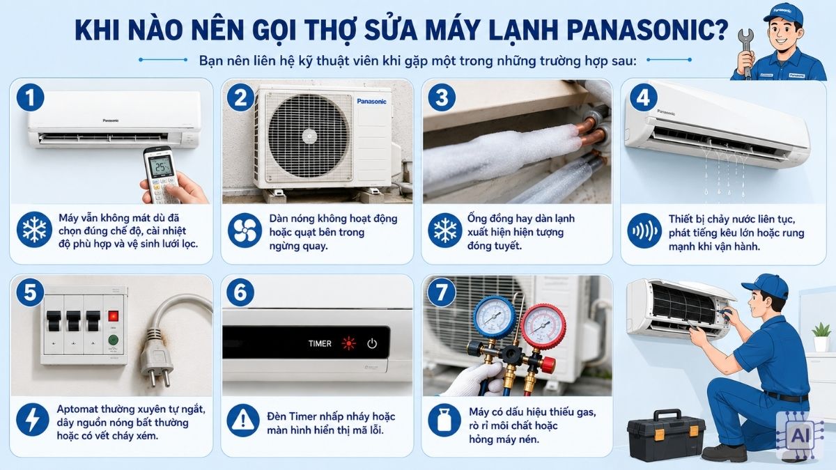 Khi nào nên gọi thợ sửa máy lạnh Panasonic không lạnh?