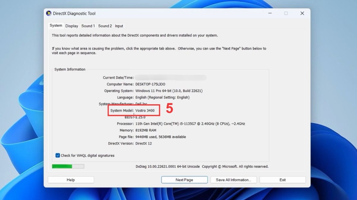 Kiểm tra model máy bằng Dxdiag