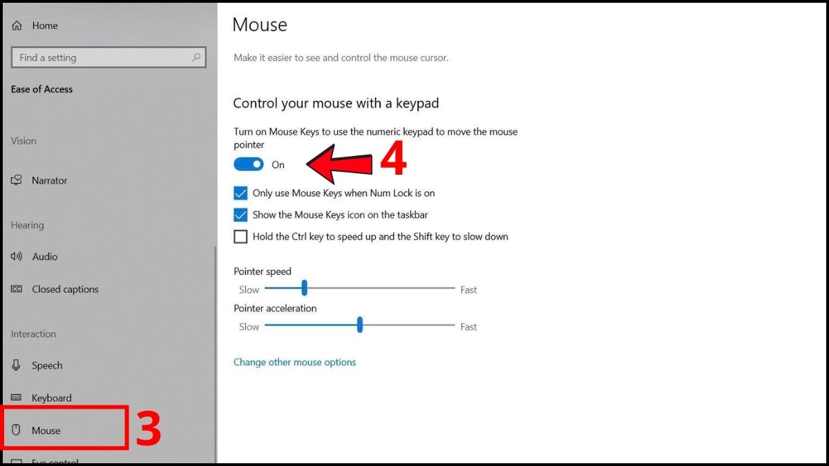 Cách bật Mouse Keys trên Windows 10 bước 2