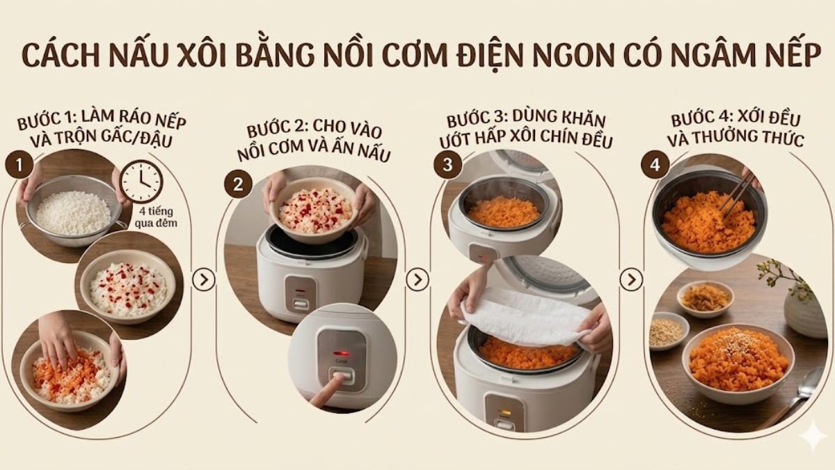 Cách nấu xôi bằng nồi cơm điện ngon có ngâm nếp