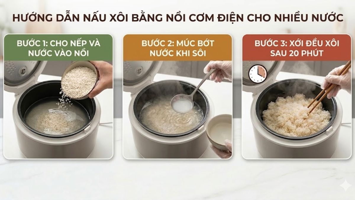 Cách nấu xôi bằng nồi cơm điện cho nhiều nước