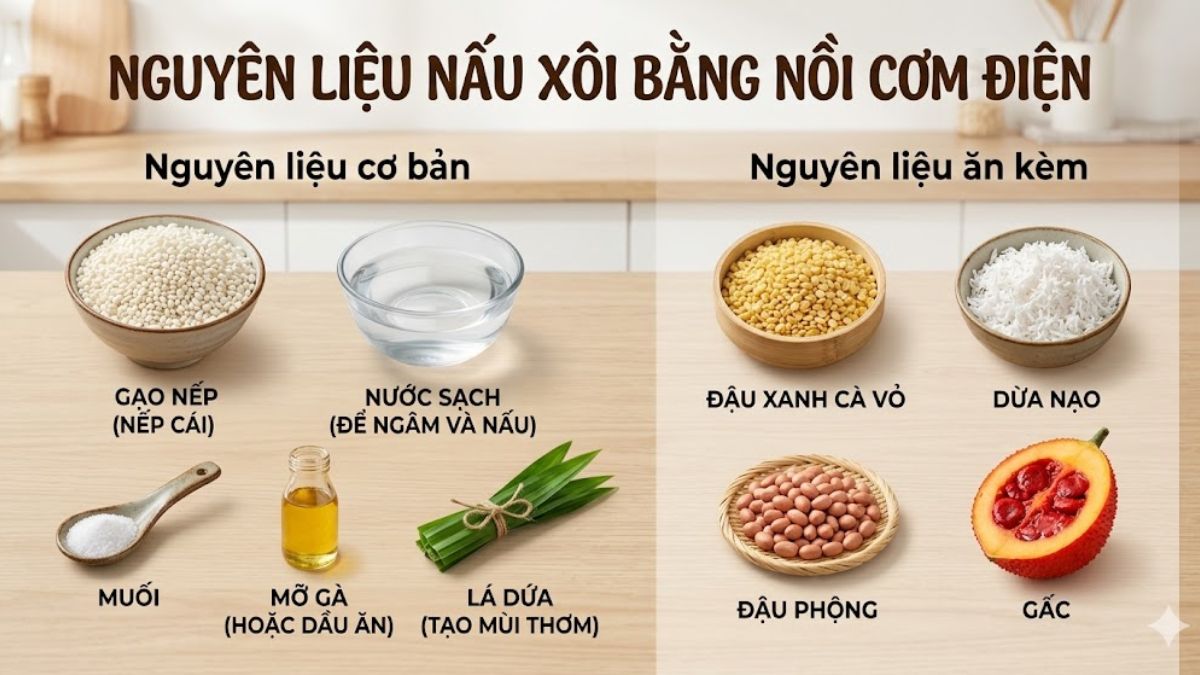 Nguyên liệu cần chuẩn bị khi nấu xôi bằng nồi cơm điện