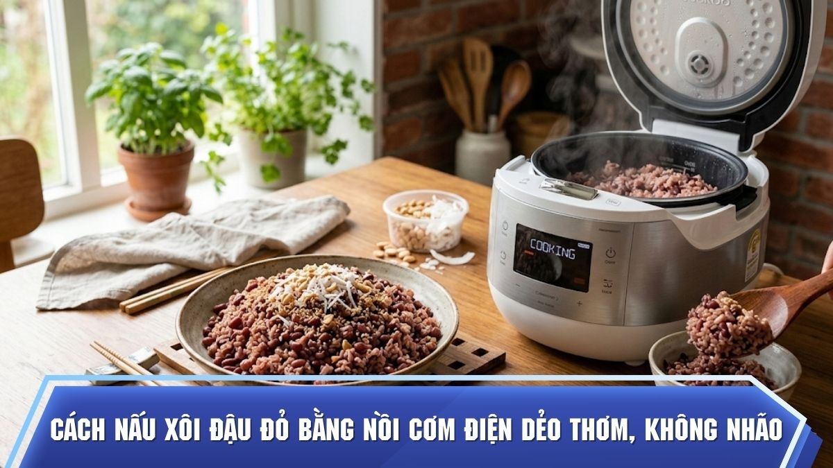 Cách nấu xôi đậu đỏ bằng nồi cơm điện dẻo thơm, không nhão