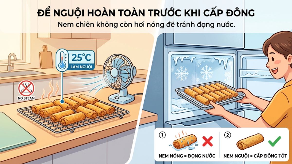 Cách bảo quản nem rán đã chiên trong ngăn đá tủ lạnh