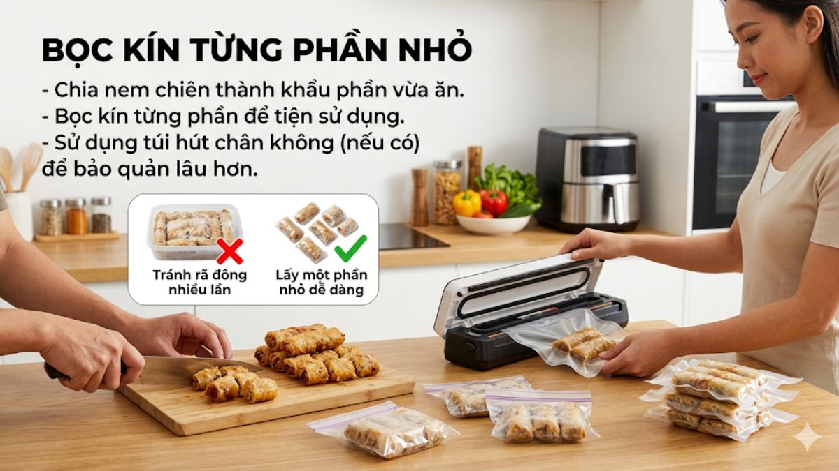 Cách bảo quản nem rán đã chiên trong ngăn đá tủ lạnh