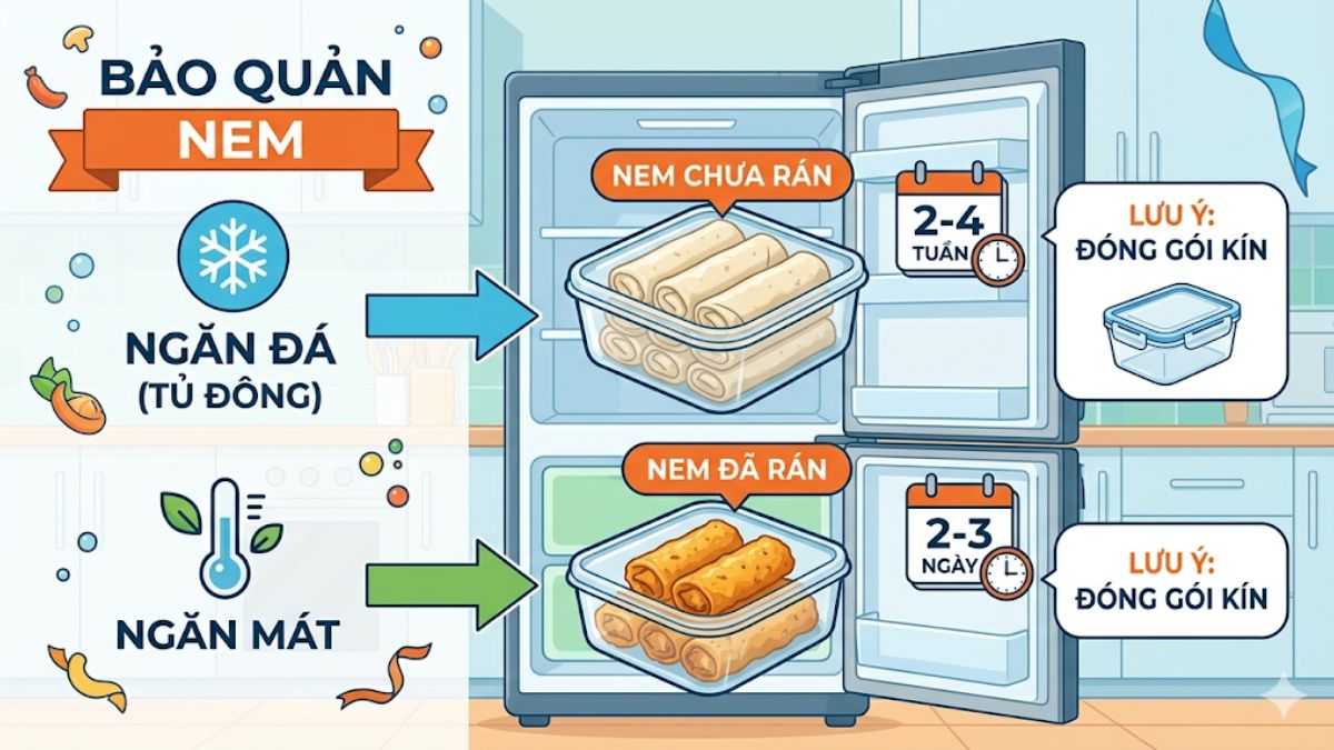 Nem rán bảo quản trong tủ lạnh được bao lâu?