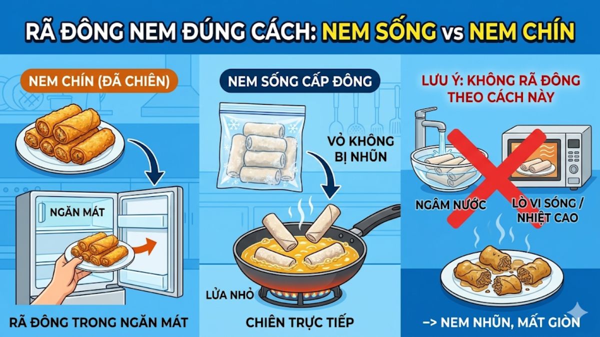 Cách rã đông và rán lại nem rán vẫn giòn ngon