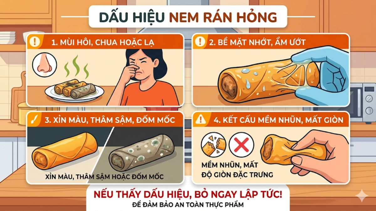 Dấu hiệu nhận biết nem rán bị hỏng không nên ăn 